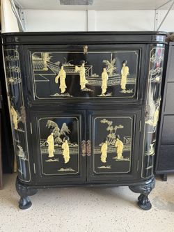 Vintage Asian Bar Cabinet Mother Of Pearl Chest