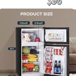 😀 Upstreman 3.2 Cu.Ft Fridge with Freezer, Double Door Refrigerator with Freezer, Black,  👀please check photo 7&8 for the surface scratch and dent a