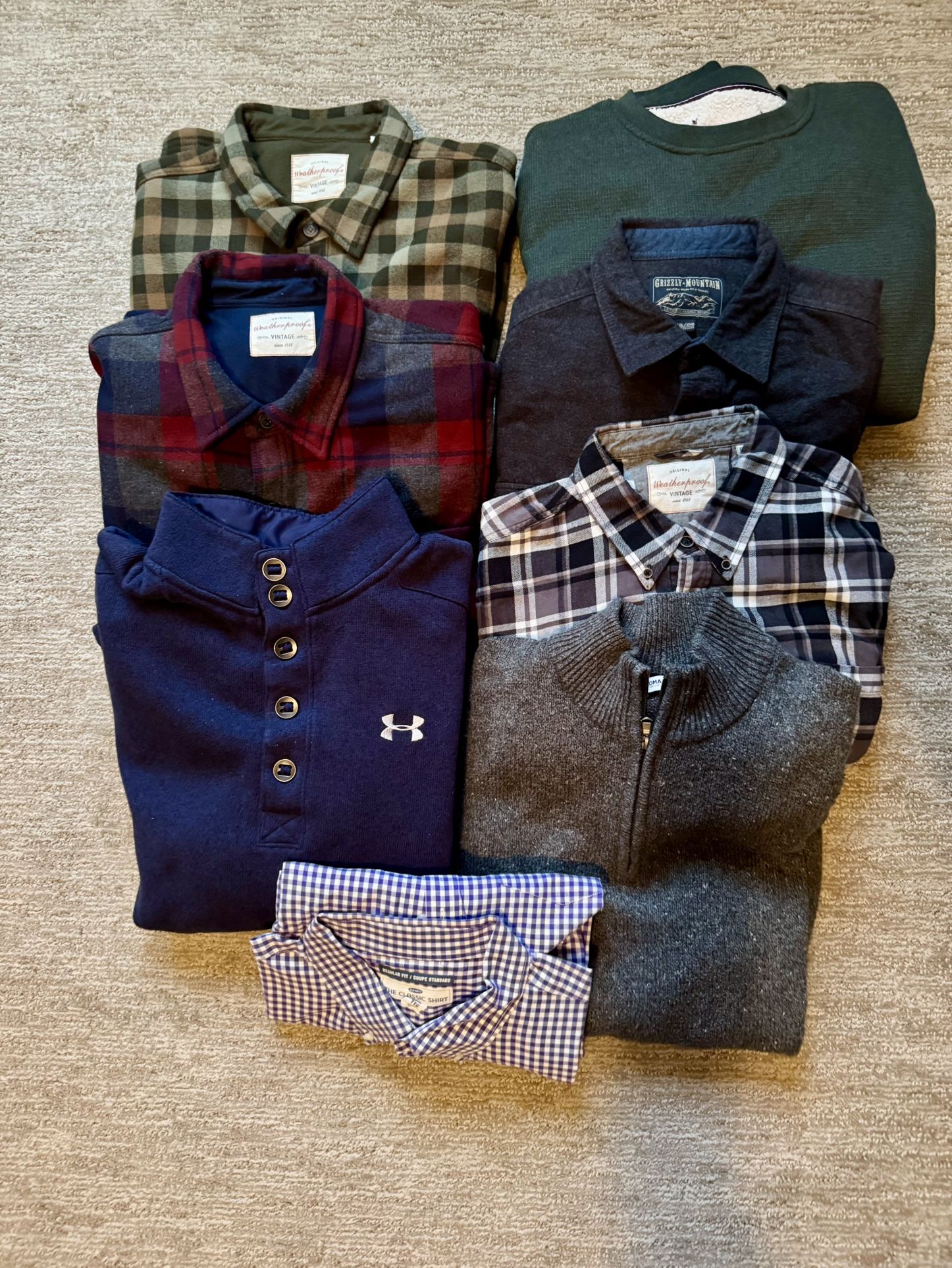 Men’s XXL Flannels and Under Armour Shirts