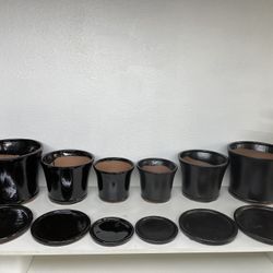 Garden Pots—Ceramic Planters With Saucers—( Set Of 3 with saucers $40)