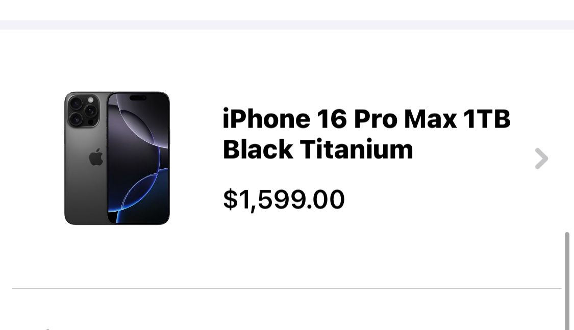 iPhone 16 Pro Max  1TB Unlocked  /Black  /Brand New Sealed  From Apple Store 16