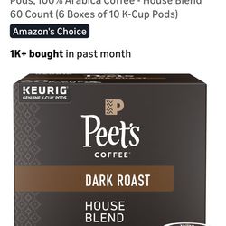 Peet's Coffee Keurig K-Cup
Pods Dark Roast House Blend
60 Count