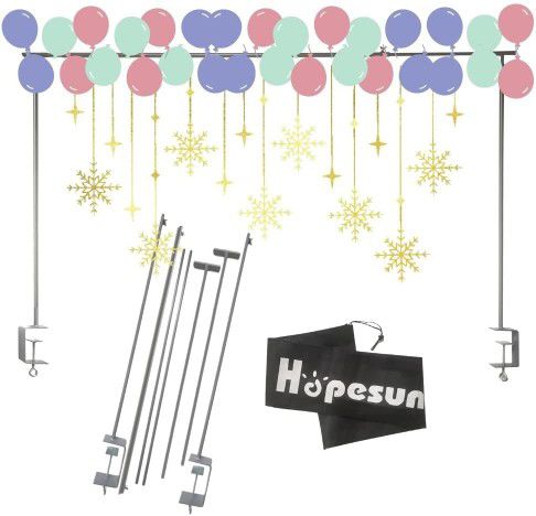 Hopesun Adjustable Over The Table Rod Stand, 63-102" (5.3-8.5ft) Length, Metal Balloon Flower Arch Stand, Suit for Multi Table Size, Birthday, Wedding