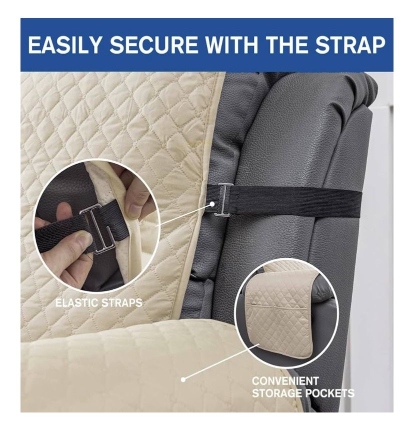 XINEAGE Water Resistant Recliner Cover, Nonslip Recliner Chair Covers for Reclining Chair with Pockets, Quilted Thick Recliner Slipcovers for Pets and