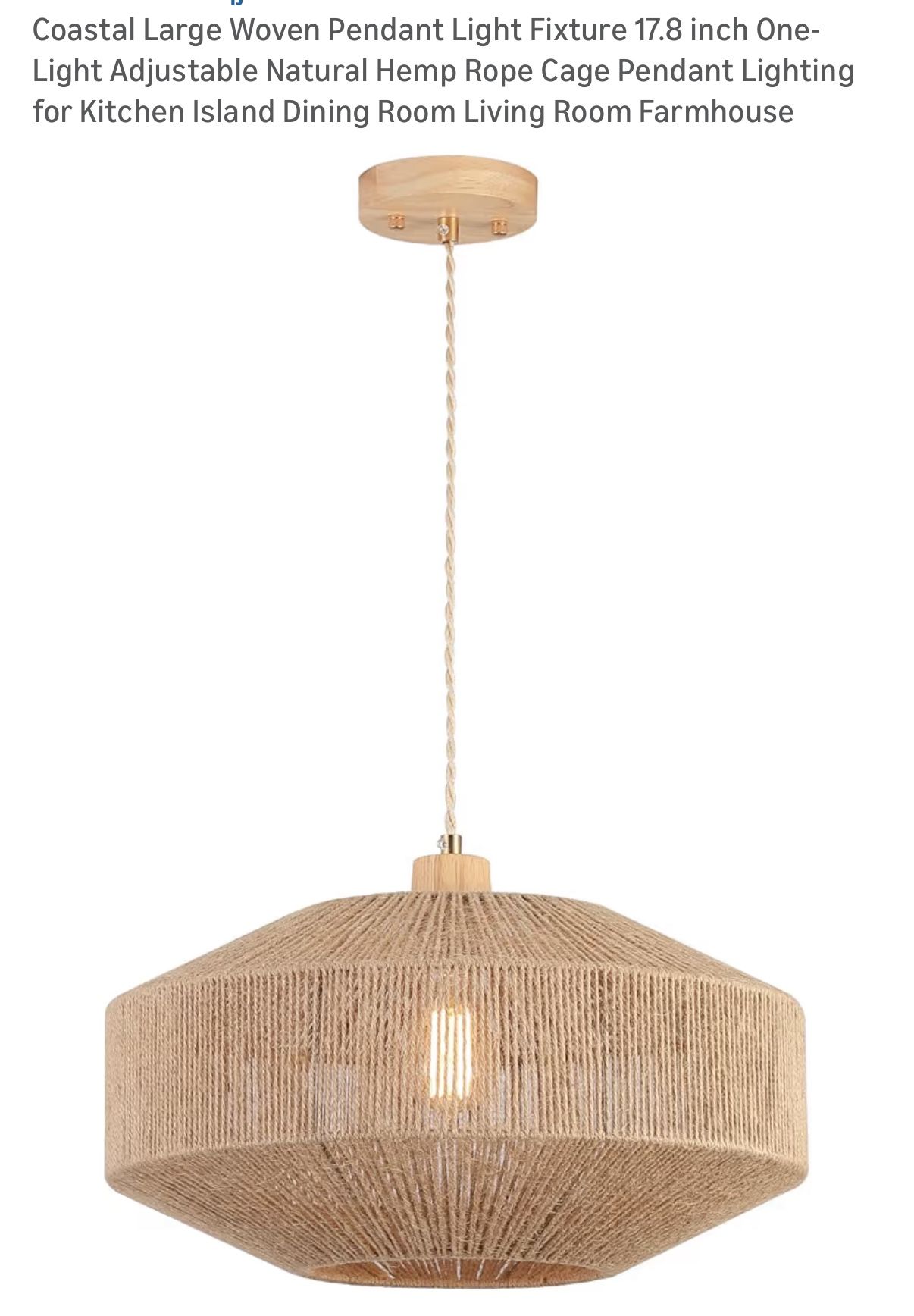 🌿 Coastal Woven Pendant Light Fixture – Natural Rope Design (17.8”)