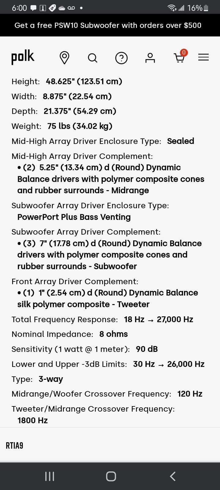 Polk Audi Tower Speakers