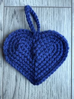 Handmade Crocheted Blue Heart Christmas Ornament