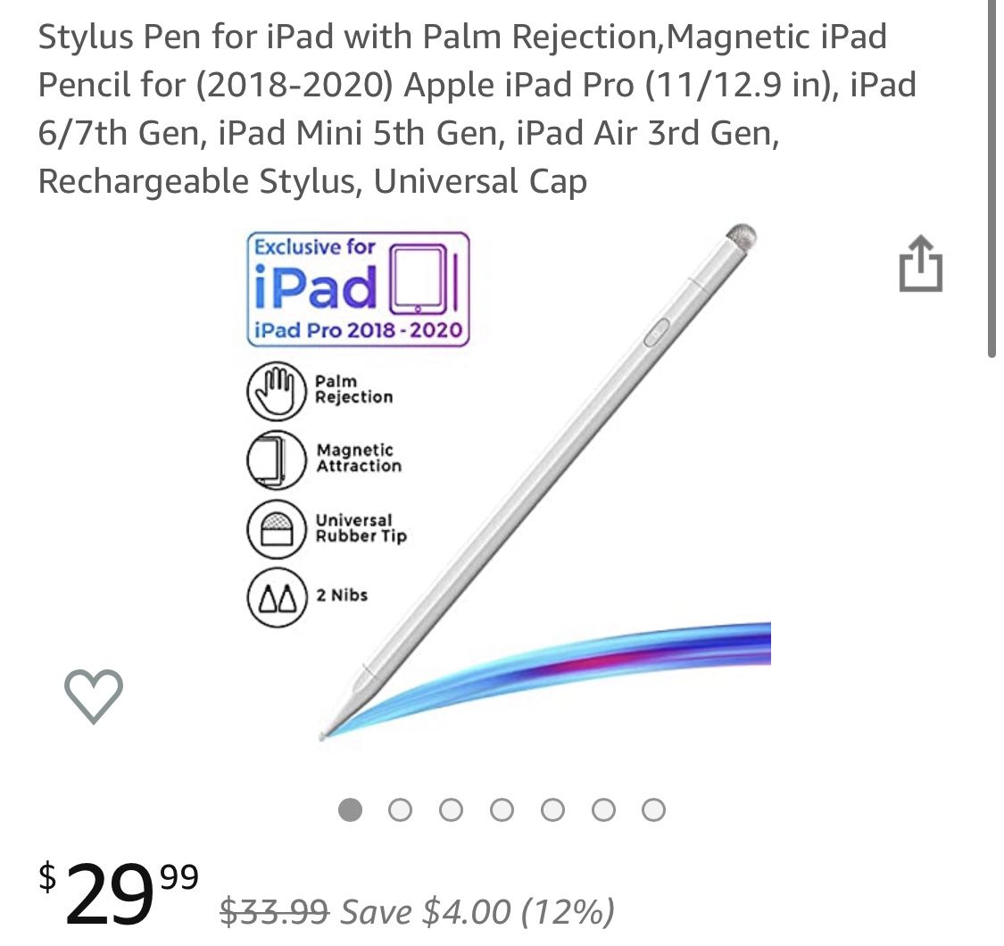 Brand New Stylus Pen for iPad with Palm Rejection,Magnetic iPad Pencil for (2018-2020) Apple iPad Pro (11/12.9 in), iPad 6/7th Gen, iPad Mini 5th Gen