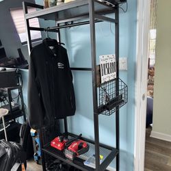 Entryway Coat Rack with Shelves – Metal Frame + Storage
