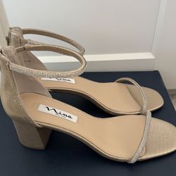 NEW Nina Barby Tan/Gold Block Heel, Size 8.5