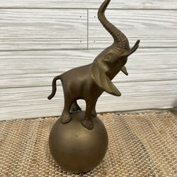 Brass Elephant on Ball Figurine Statue 13" 
