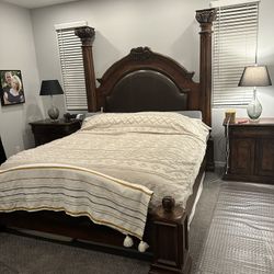 Tuscan Bedroom Furniture King Size Bed, Bedside Tables, Dresser 
