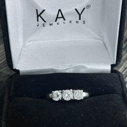 Vintage 14k White Gold Three Stone 1 Carat Diamond Ring