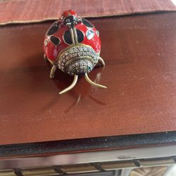 Ladybug With Baby Trinket Box With Rhinestones Embedded.