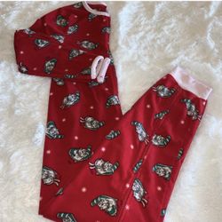 Lands’ End fleece zip up footie Jammie’s/ jogger style. Holiday/Christmas Sz 14