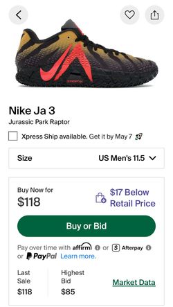Both DS sz lg and sz 11.5 kith matcha long sleeve and ja 3 raptor
