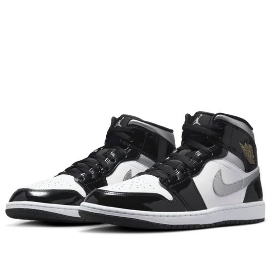 Jordan 1 Mid SE ‘Patent Black White Metallic Silver Gold’ Sz 15