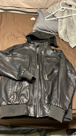 Leather Jacket W Zip On Hood