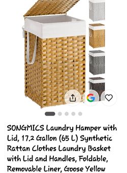 SONGMICS Rattan Laundry Hamper with Lid