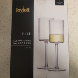 JoyJolt Elle White Wine Glasses Set of 2 11.4 oz Lead-Free Fluted Dishwasher