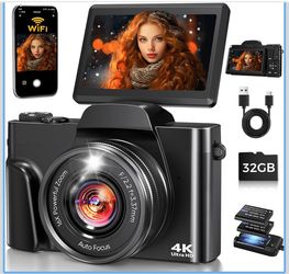 4K Digital Camera for Photography with WiFi,64MP Autofocus 3'' 180° Flip Screen 16X Zoom Vlogging Camera for YouTube, Compact Travel Camera for Beginn