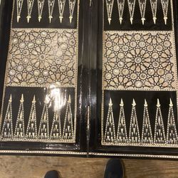Hand crafted Egyptian back gammon&chess…$75