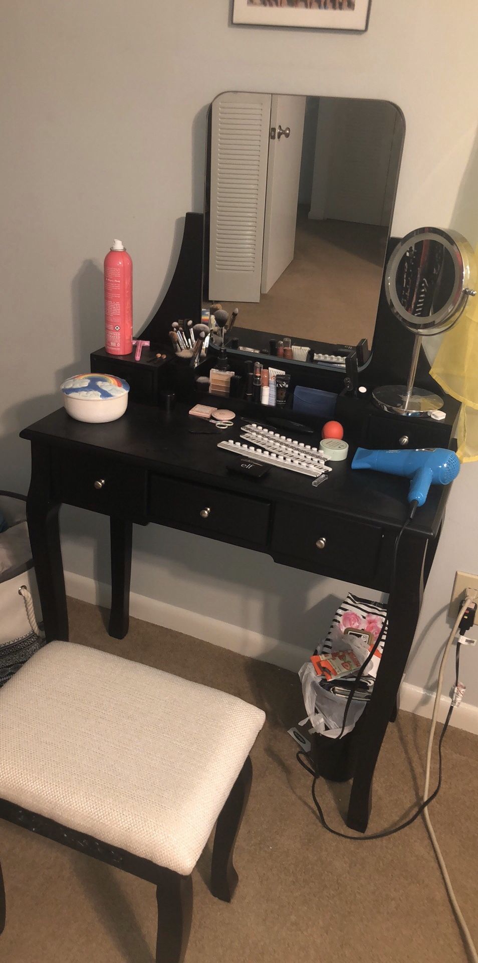 Black Vanity with Stool