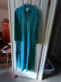 Vintage "Soft Surroundings" hand beaded turquoise kaftan. Made in Turkey