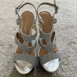 Silver Wedge Heels With Rhinestones - Size 8