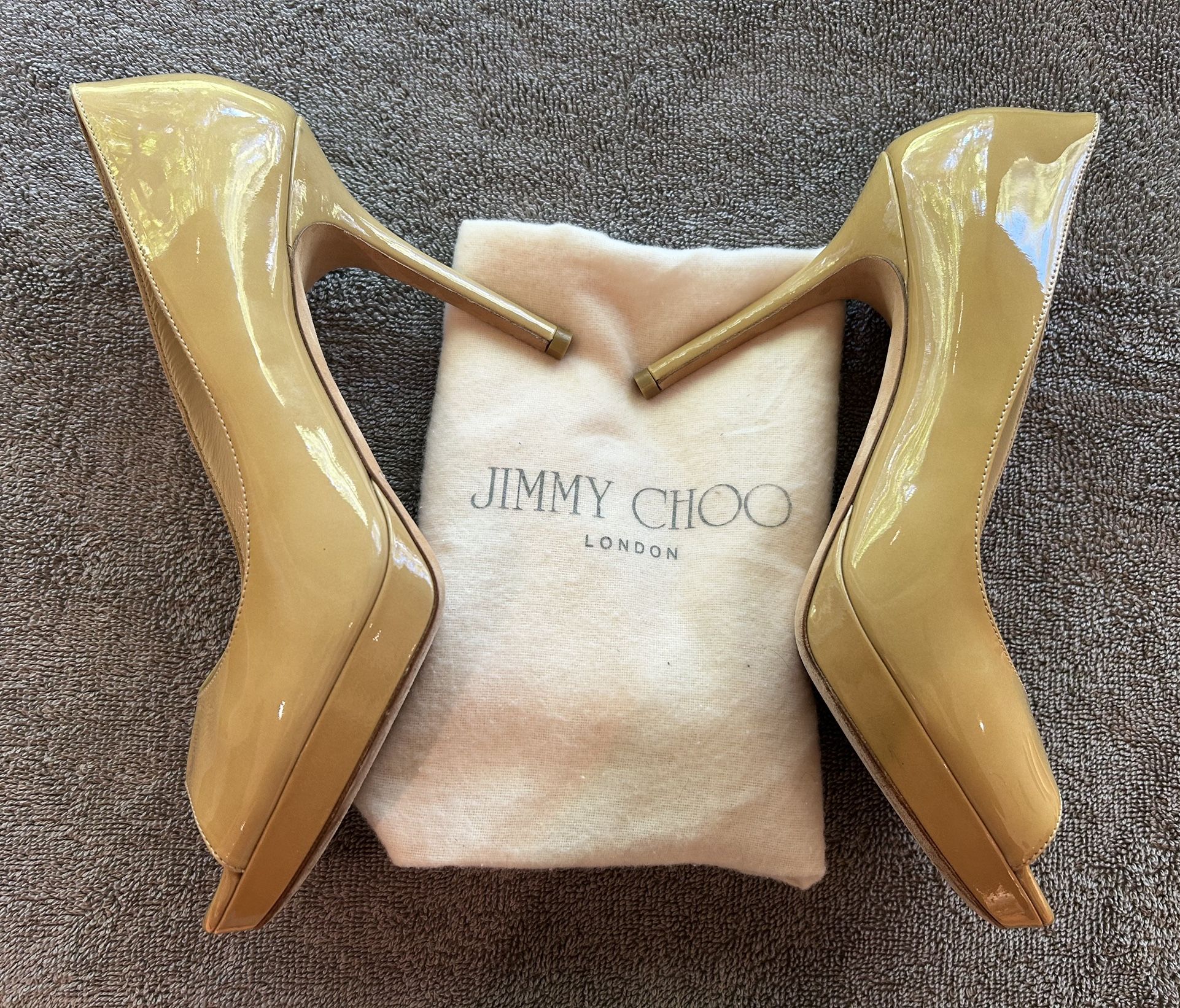 Jimmy Choo Patent Leather Peep-toe Heels Sz 38