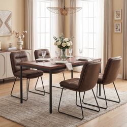Homy Casa CAJON 150+STEFFEN 5PC Dining Set 59" Dark Brown Table with 4 Brown Fabric Dining Chairs Open Box