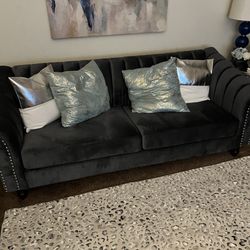 Gray Velvet Couch And Loveseat