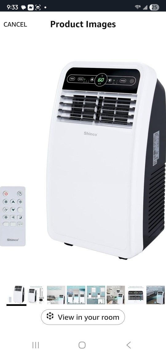 Shinco 8,000 BTU Portable Air Conditioner, AC Unit with Built-in Cool, Dehumidifier & Fan Modes for Room up to 200 sq.ft, Conditioner Remote Control,