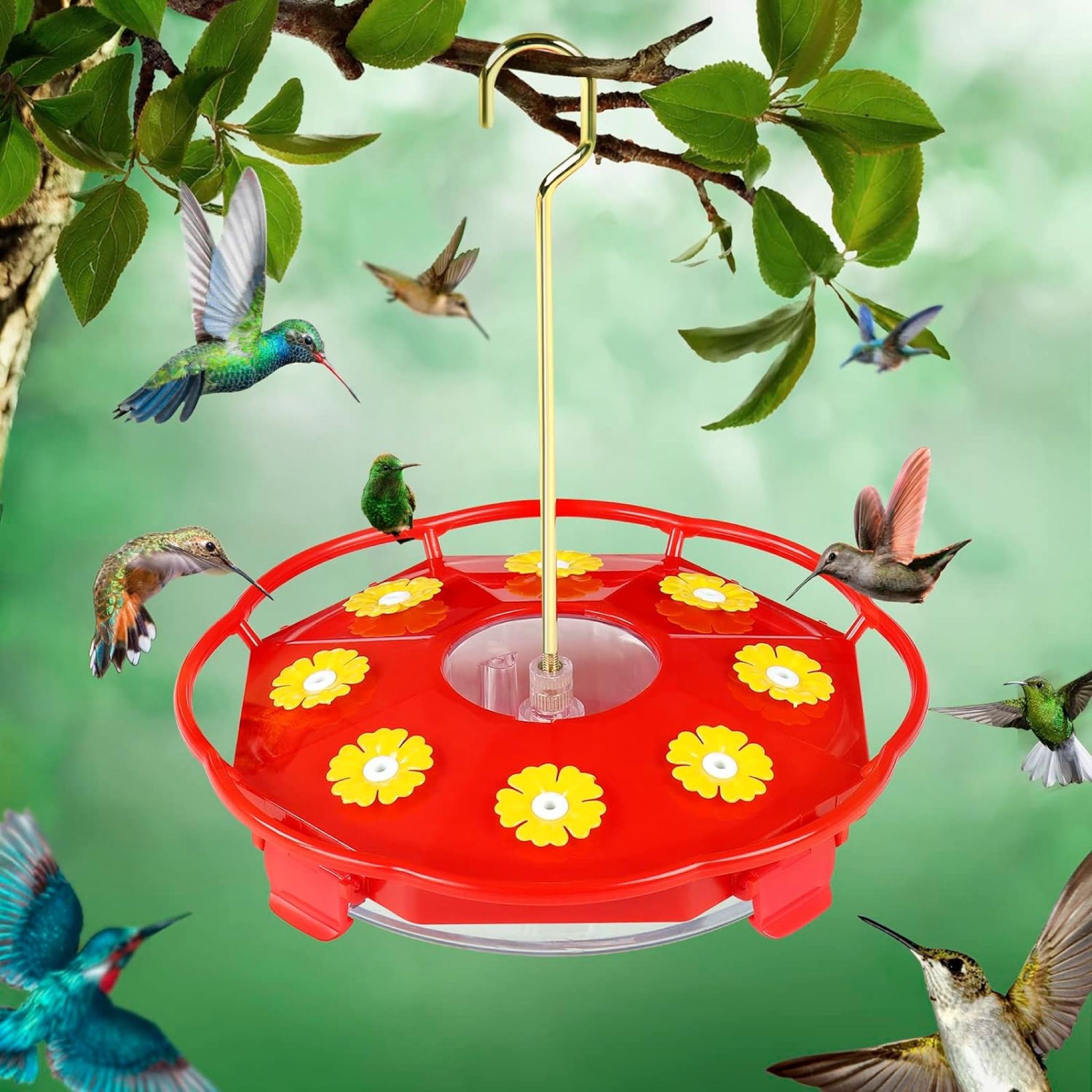 Hummingbird Feeders for Outdoors Hanging, 20 Feeding Ports for Attract More Saucer Feeder 12Oz