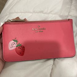 Pink kate spade strawberry card holder wallet