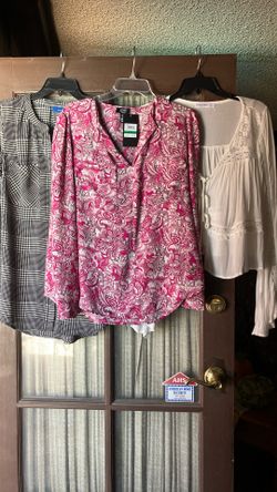 Three Beautiful Ladies Blouses, Two Medium And One Large. All Have Tags.