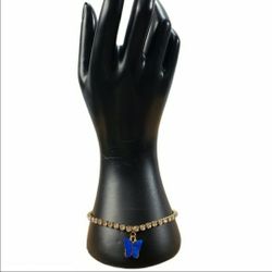 Vintage Faux Gold Blue Butterfly Bling Bracelet 