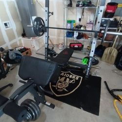 Marcy Olympic Weight Bench With
CAP Barbell 300 lb. Olympic Grip Weight Set Pre Built 