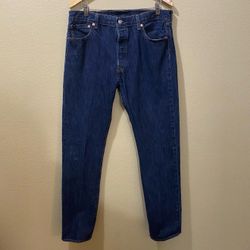 Men’s 36x36 Levi’s 501 Straight Leg Button Fly Dark Blue Denim Cotton Jeans