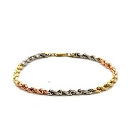 Men’s Woman’s 14k Tri Toned Rose White Yellow Gold Rope 7.5” Inch Bracelet GP3120060