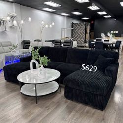 Black Sectional Sofa Couch, Double Chaise With Storage ✅$659 No Tax 