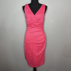 Lauren Ralph Lauren Pink Sequin Lace Dress Knee Length, Sleeveless, Size  6