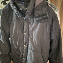 Men Black Thick Winter Jacket  With Detachable Hood