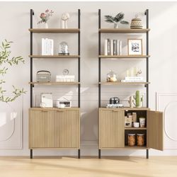 Set of 2 Ladder Bookshelf with Cabinet, 71" Tall Bookcase with Shelves & Storage, Fluted Ladder Shelf with Metal Frame, 6-Tier Display Rack for Living