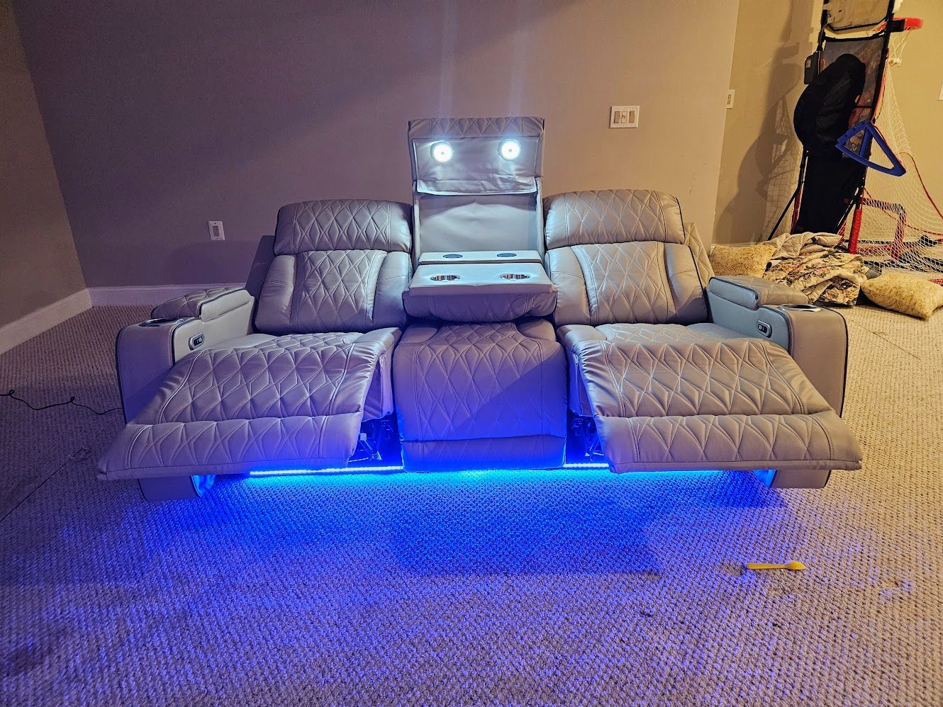 New in stock high quality electric recliner 3pc sofa loveseat chair LED lighted wireless charger