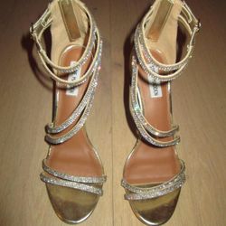 Steve Madden gold & rhinestone heels