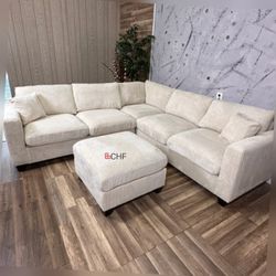 Corduroy Sectional Sofa With Ottoman  - Limited Time Offer 