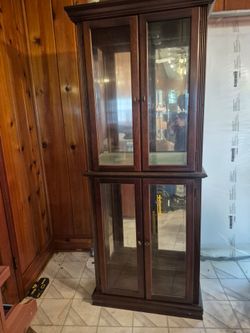 Dark Wood Glass Door Display Cabinet