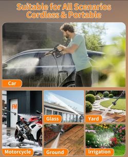 Cordless Portable Washer, 1200 PSI Battery Operated Washer with Brushless Motor, Battery, 23FT Elastic Hose, 3 Level Adjustable Handheld Washer car