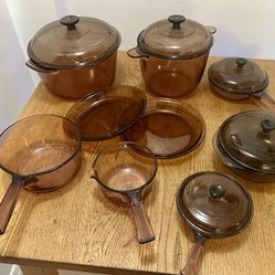 VTG Visions Pyrex Cookware Amber - 14 piece set - Vintage Corning